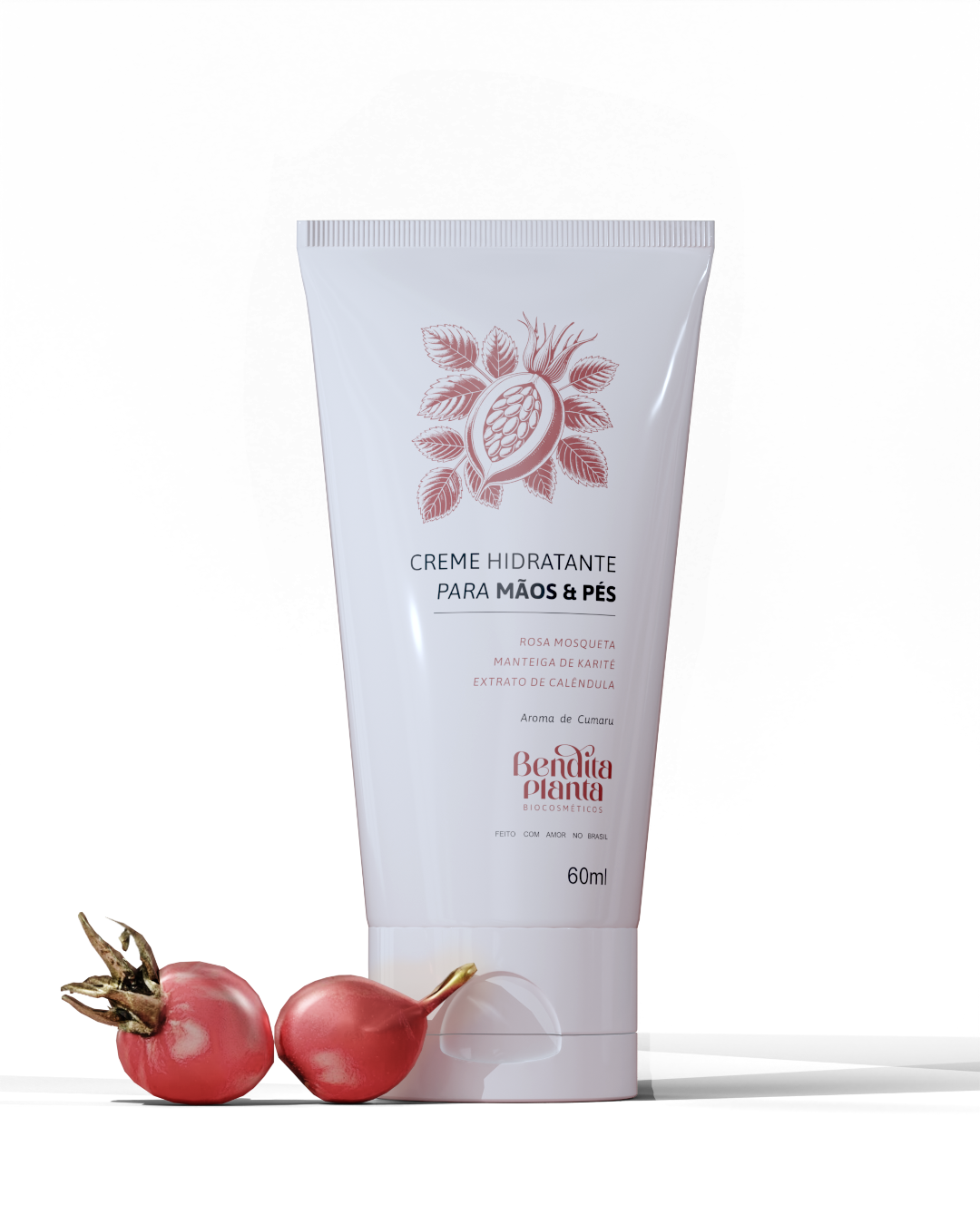 Creme Hidratante para Mãos e Pés – Rosa Mosqueta, Karité & Cristais de Quartzo (Vegano) 60ml